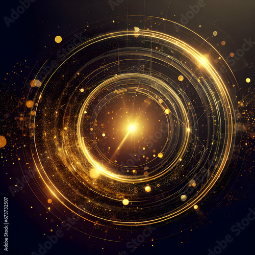 Dark Circle Gold Yellow and Glow Particle Abstract Background