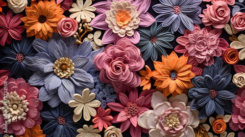 background of kiss-cut colored wool thread flower -- Generated by AI