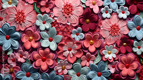 background of kiss-cut colored wool thread flower -- Generated by AI