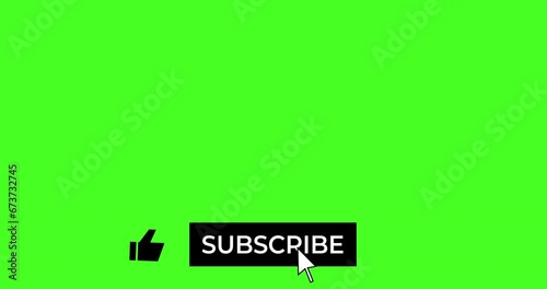 Subscribe to a channel with like and notification buttons for social networks and video channels in English. 4K animation on green screen.