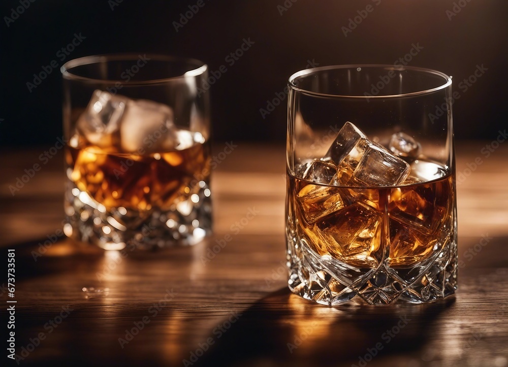 whiskey glass with ice on the wooden barrel
whiskey glass with ice on the wooden barrel