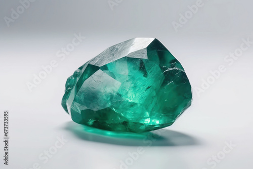 Emerald is a rare precious natural stone on white background. AI generated. Header banner mockup with space.