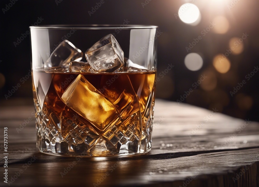 whiskey glass with ice on the wooden barrel
whiskey glass with ice on the wooden barrel