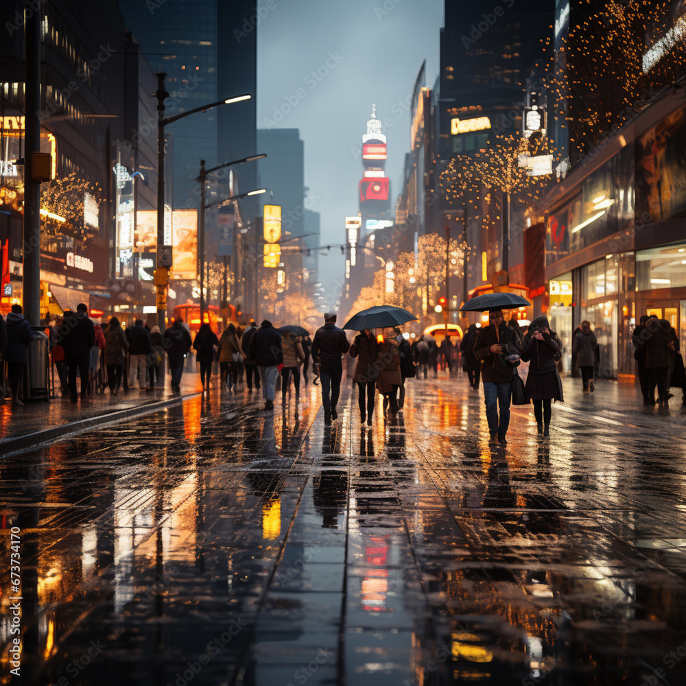 Blurred people walking in modern city 