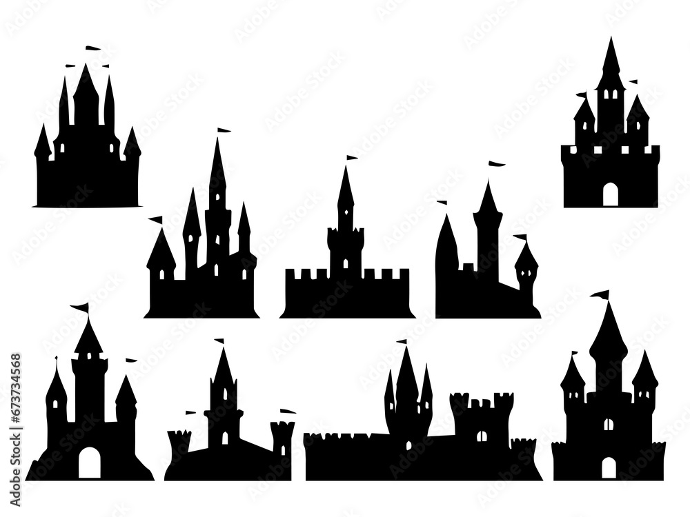 silhouettes of castle vector , black and white