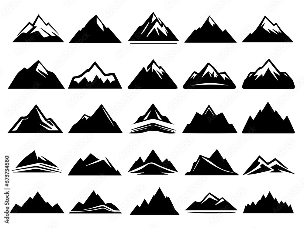 mountain icons set silhouette , black and white icon set , nature vector