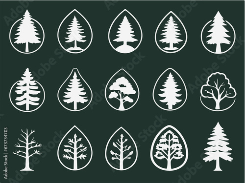 set of trees silhouettes icons   black and white   nature vector