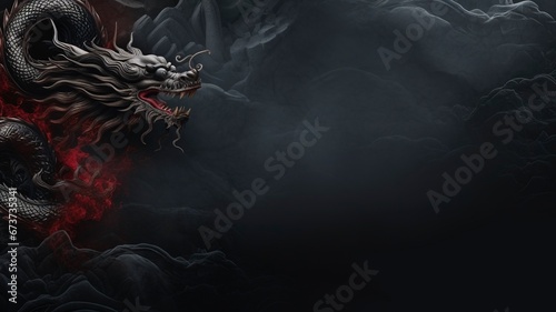 Dragon background and copy space , Chinese New Year, dark background, generative ai #673735341