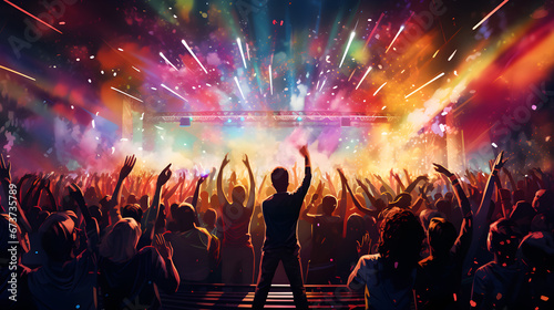 Wallpaper Mural New Year concert crowd with colorful stage lights Torontodigital.ca