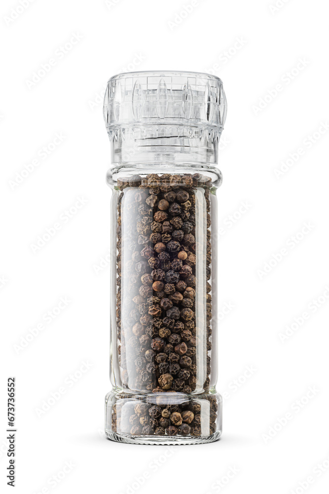 Pepper grinder. Black peppercorn mill isolated. Transparent PNG image. - obrazy, fototapety, plakaty 
