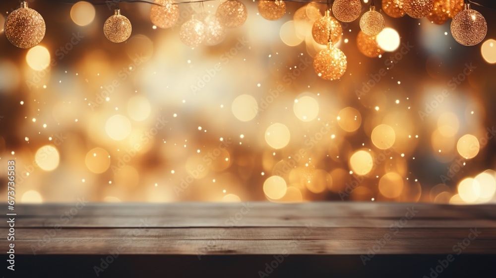 Fototapeta premium Fondo abstracto de celebración de navidad con luces y espacio para texto. Generado por IA.