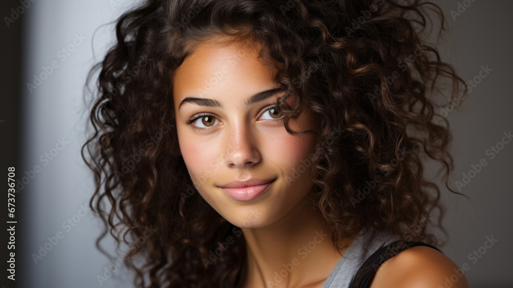 Close-up of african model. Make-up, smooth skin, curly hair. Fashion, editorial concept. Close-up of african model. Make-up, smooth skin, curly hair. Fashion, editorial concept.