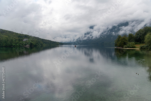 Colorful summer morning on the Bohinj lake in Triglav national park Slovenia, Alps, Europe.