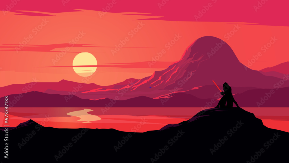 Star war Day landscape illustration Vector cover art	
