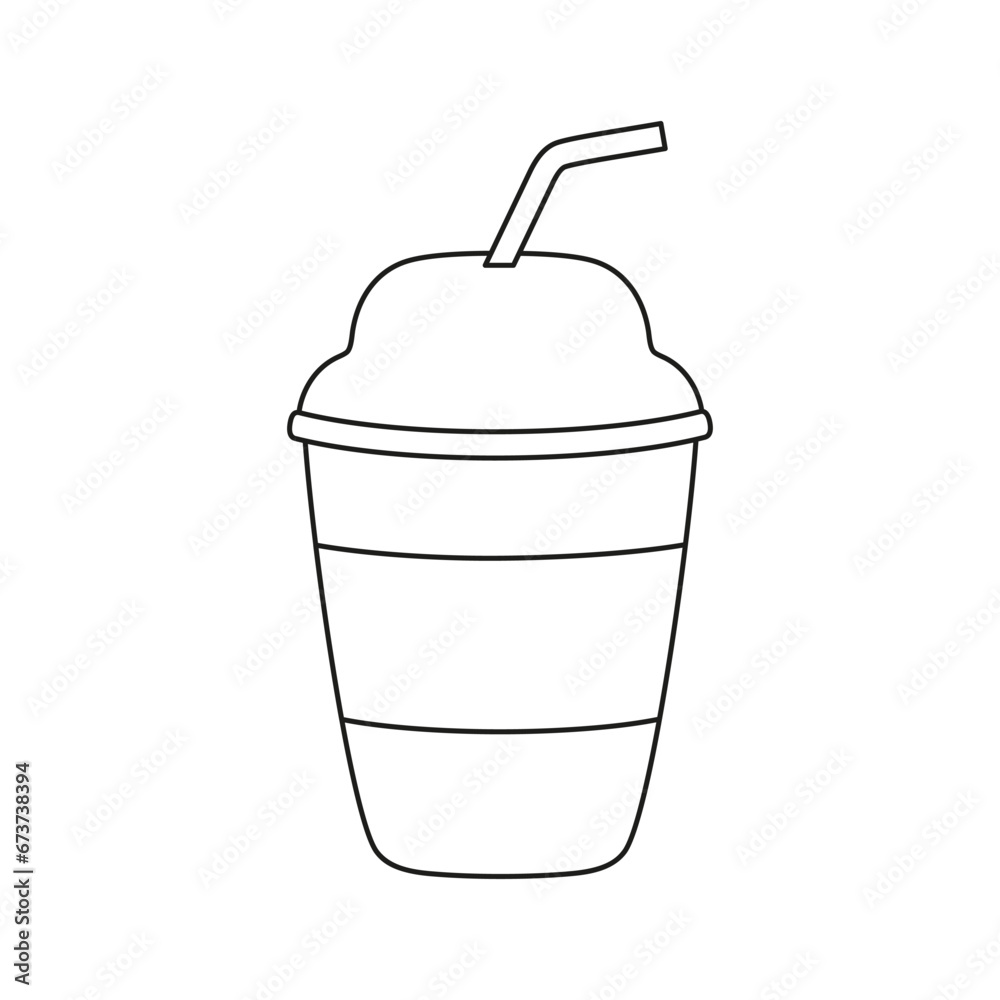 cup of drink icon, vector illustration in line style, disposable coffee cup with straw, paper cup, plastic container for hot or cold drink, juice, tea, cocoa and other cup of drink icon, vector illustration in line style, disposable coffee cup with straw, paper cup, plastic container for hot or cold drink, juice, tea, cocoa and other
