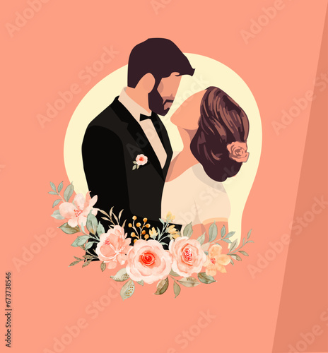 bride and groom with bouquet