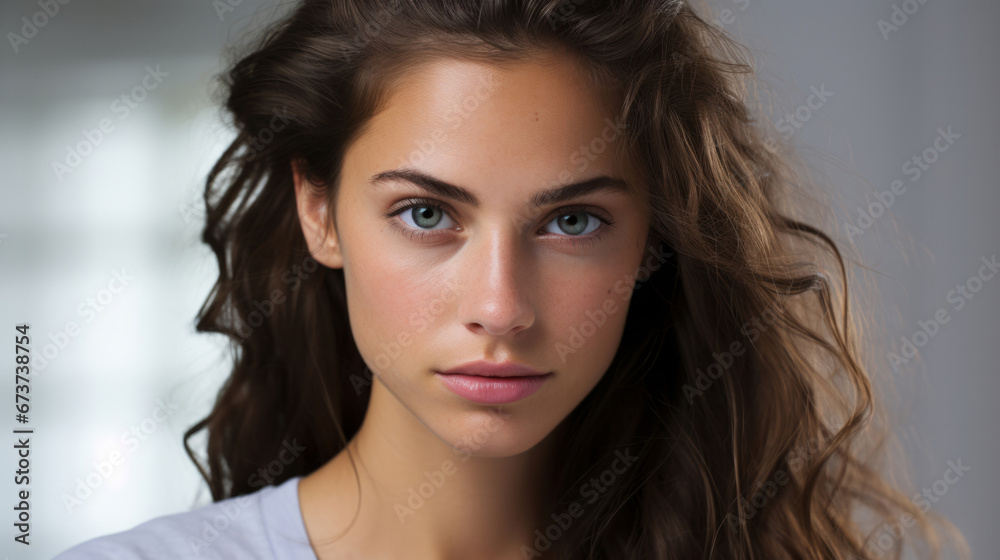 Close-up studio portrait of model. Clear backdrop. Fashion, Beauty concept. Close-up studio portrait of model. Clear backdrop. Fashion, Beauty concept.