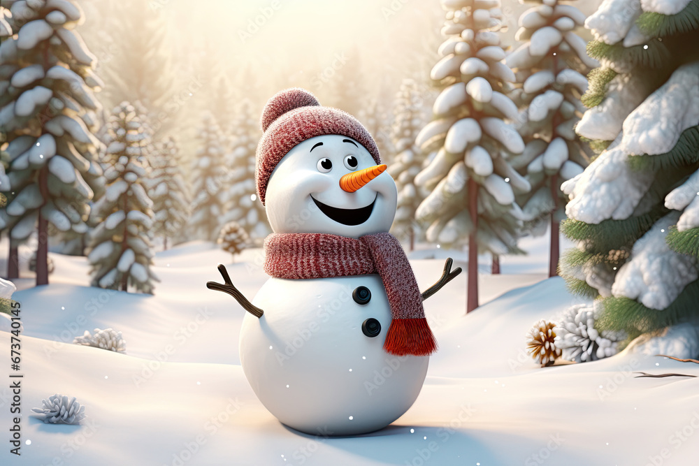 Cute cartoon snowman character, Christmas banner