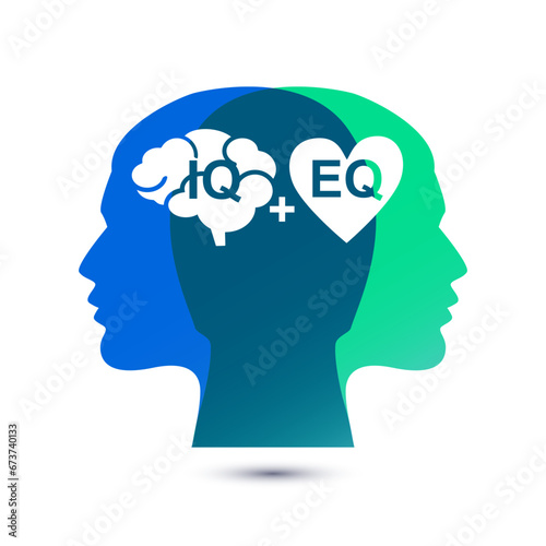 IQ and EQ with head profile vector illustration