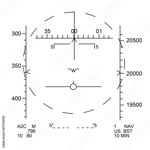 Boeing F-15C HUD Symbology for BVR AACQ Mode (Auto Acquisition) AIM 120 - Editable Vector Illustration 