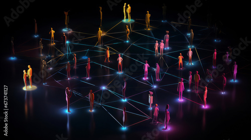 View of a crowd with a network of connections. Big data, smart city, wifi concept.