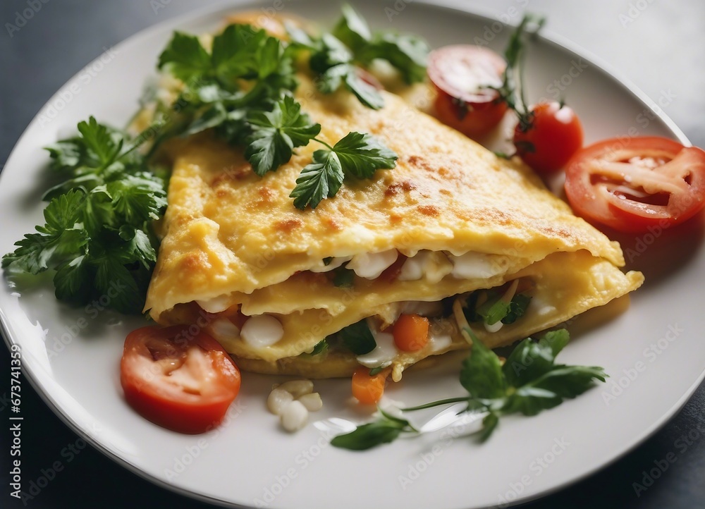 omelette for breakfast on a white porcelain plate in the restaurant
omelette for breakfast on a white porcelain plate in the restaurant