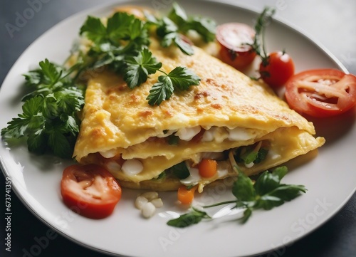 omelette for breakfast on a white porcelain plate in the restaurant