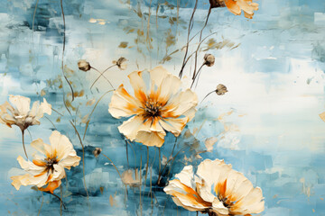 Deken met foto Bloemen patronen Blauw gouden bloemenpatroon klassiek chique  © robert