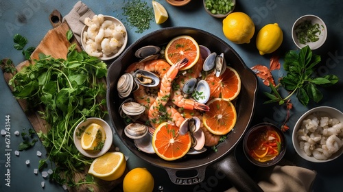 Seafood Feast with Fresh Ingredients on Table