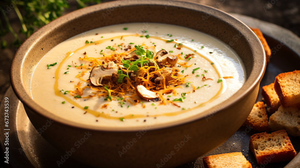 Chanterelle mushroom cream soup with thyme