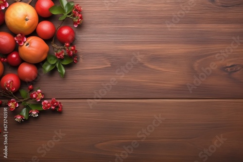flat lay lunar new year or Happy Chinese new year decorations celebration with copy space on the wood background  generative ai