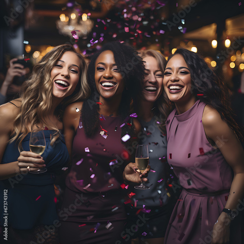 Group of women friends having fun at New Year party
