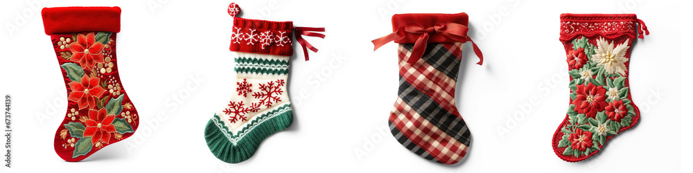 Obraz premium Set of Festive Christmas Stocking isolated on transparent background