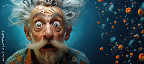 happy old man with funny beard and funny smile  in the style of surrealistic poses 