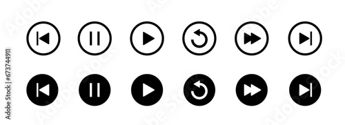 Player button icon. Vector play, rewind, pause, stop buttons. photo