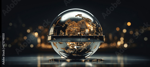 an image of a globe is shown against black background, in the style of made of liquid metal, close up, sketchfab, curved mirrors, auto body works 