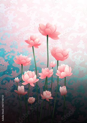 Magical Japanese lotus manga style background