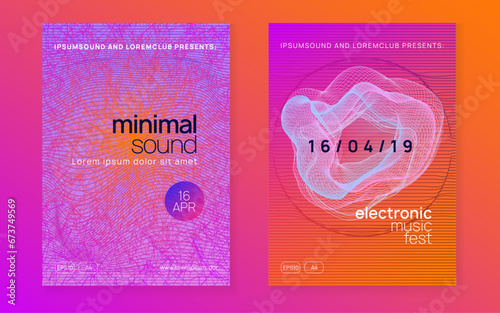 Neon music poster. Electro dance dj. Electronic sound fest. Club event flyer. Techno trance party.