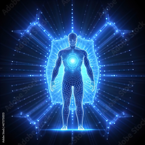 A human figure in front of a portal. Great for stories of medical breakthroughs, healthcare innovation, sci-fi, futurism, innovation and more, 