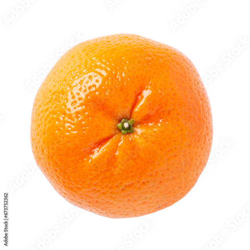 Bright orange tangerine isolated on white background. Mandarin top view.