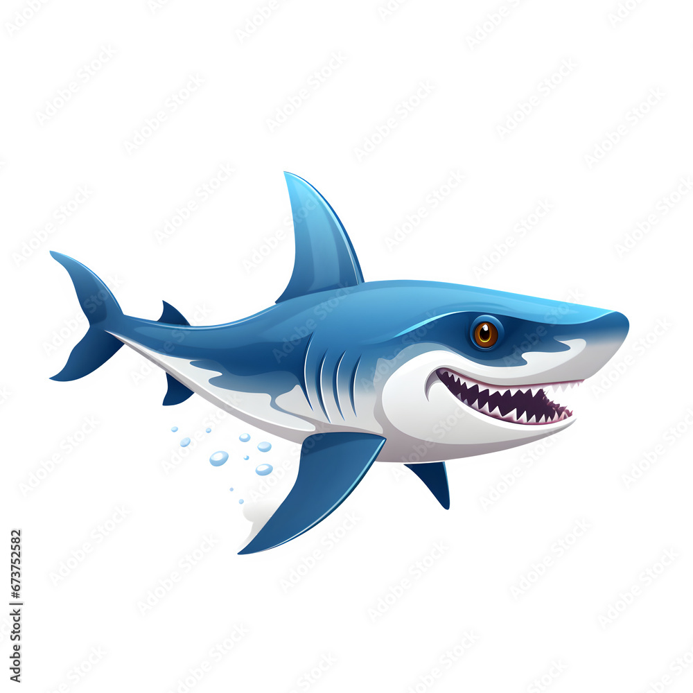 Fototapeta premium cartoon Blue shark vector illustration in transparent background Generative AI