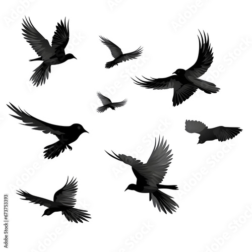 set of birds, birds in flight On transparent background Generative AI
