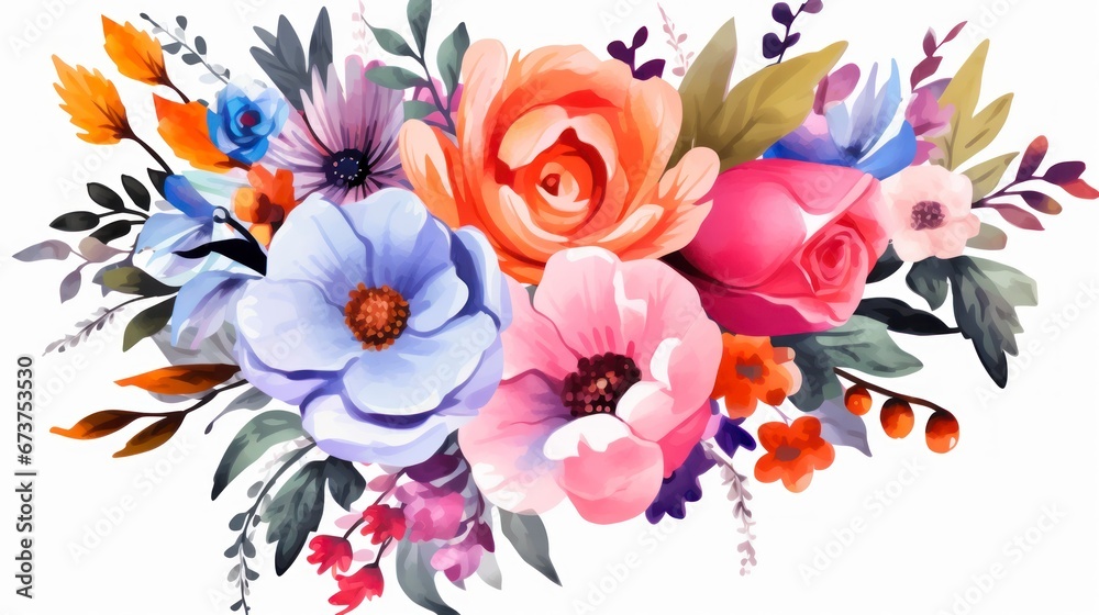 Watercolor bouquet of flowers with white background