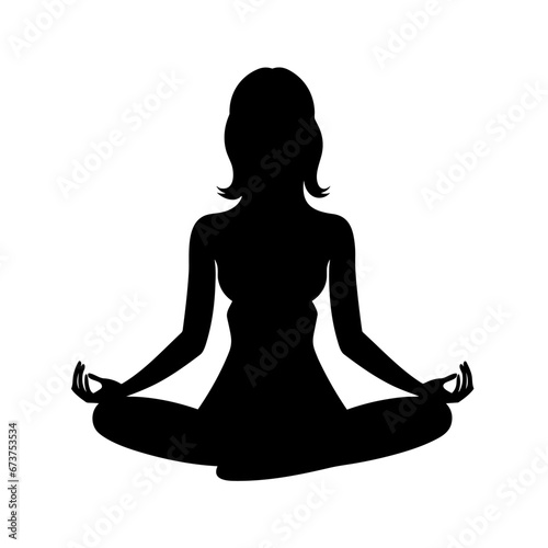 Meditating woman black icon on white background. Meditating woman silhouette