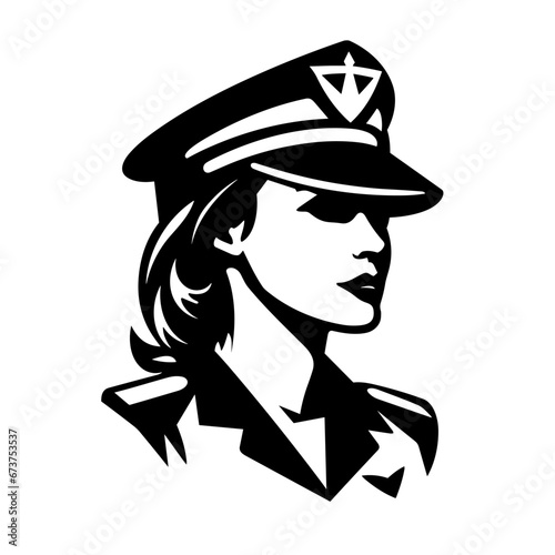 Female pilot black icon on white background. Pilot woman silhouette