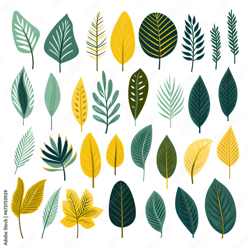 leaves collection. Vector isolated elements on transparent background Generative AI