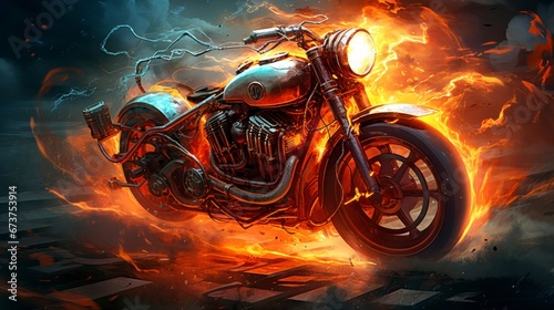 3d rendering of a road bike enveloped in flames
