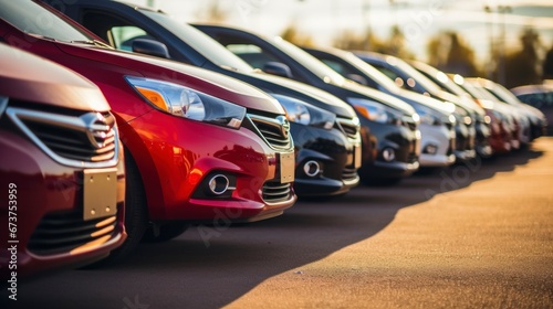 Row of cars for sale at dealership inventory