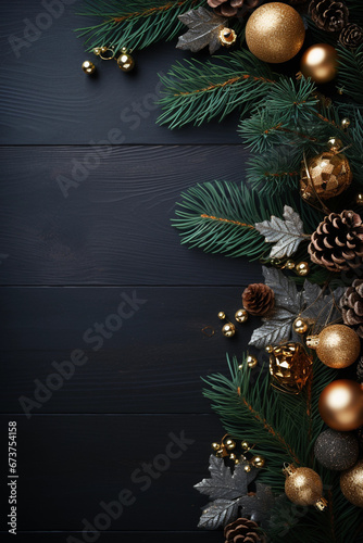 Chistmas ornaments over wood background with copy space for text  vertical  Invitation card template