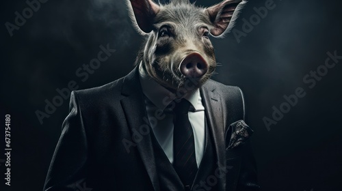 Illustration of a pig in a suit business and animal concept